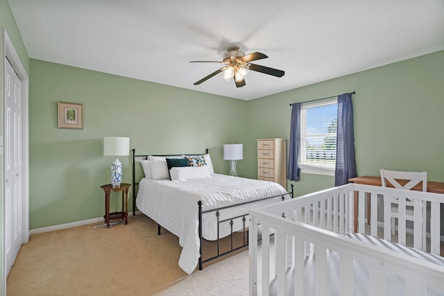 3605 Scottson Way, Columbia, MO 65203 - bedroom featuring a closet, baseboards, light colored carpet, and a ceiling fan