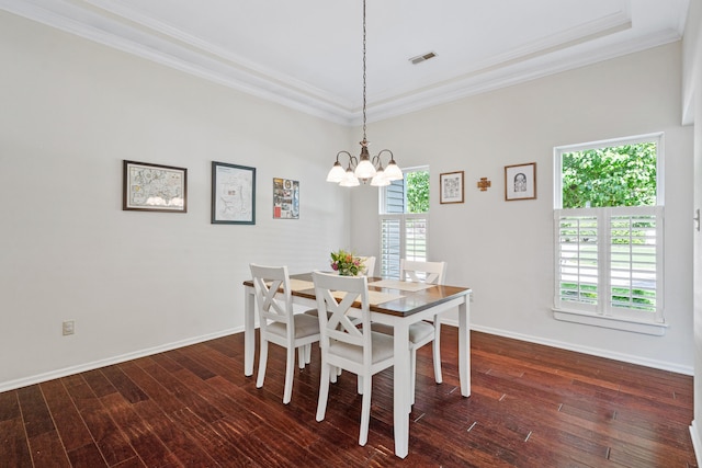 3605 Scottson Way, Columbia, MO 65203 - dining room with a chandelier, ornamental molding, dark wood finished floors, and baseboards