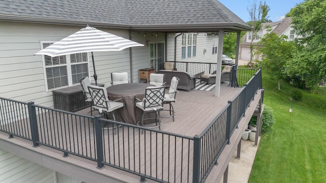 4710 Winding Wood Ct, Columbia, MO 65203 - deck featuring a yard, an outdoor hangout area, and outdoor dining area