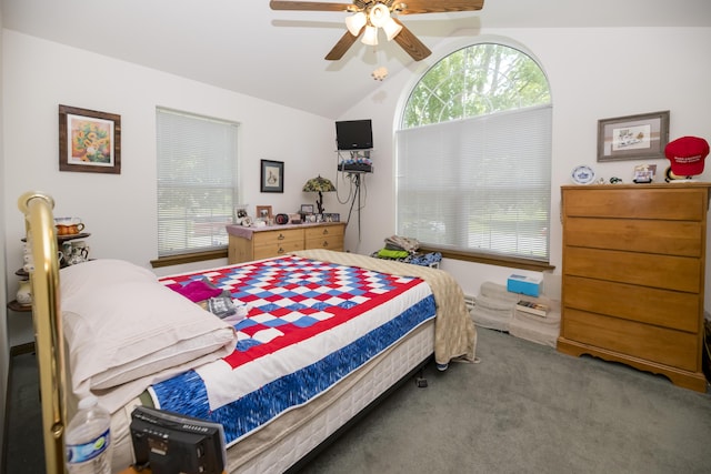 705 Redwood Dr, Ashland, MO 65010 - carpeted bedroom with lofted ceiling and a ceiling fan