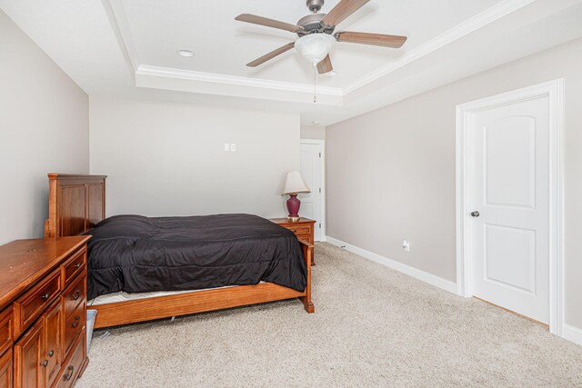 4105 Astoria Way, Columbia, MO 65203 - bedroom with a raised ceiling, ornamental molding, light colored carpet, baseboards, and ceiling fan