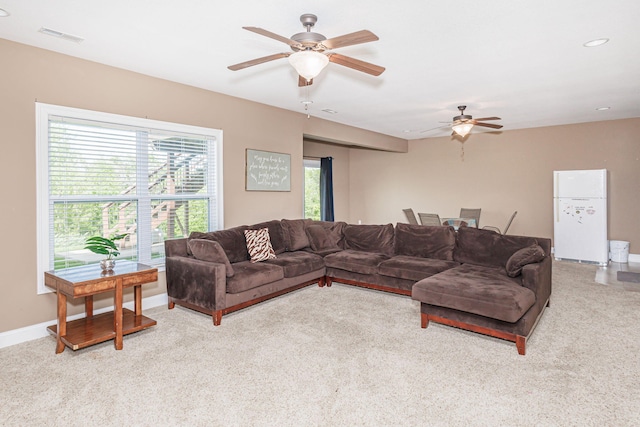 4105 Astoria Way, Columbia, MO 65203 - living room with a ceiling fan, light colored carpet, and baseboards