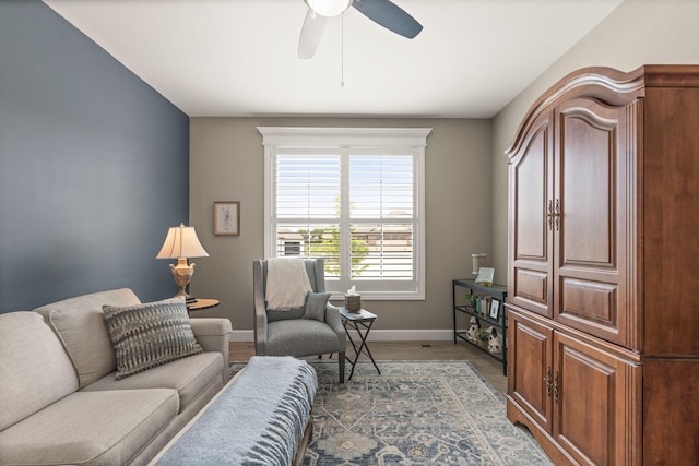 1104 Caymus Ct, Columbia, MO 65201 - living area with baseboards, a ceiling fan, and wood finished floors