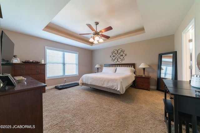 1200 Choctaw Ridge Dr, Holts Summit, MO 65043 - bedroom featuring multiple windows, a raised ceiling, light carpet, and baseboards