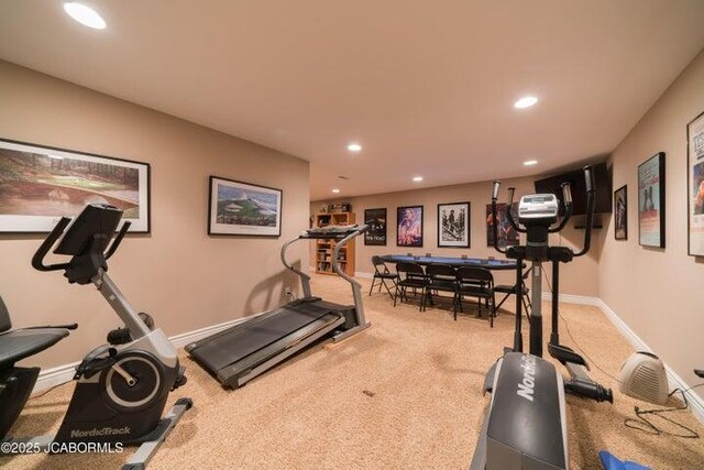 1200 Choctaw Ridge Dr, Holts Summit, MO 65043 - exercise room featuring recessed lighting, carpet floors, and baseboards
