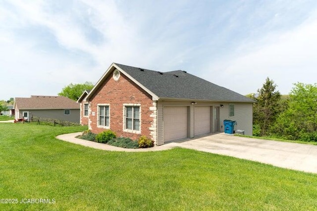 1200 Choctaw Ridge Dr, Holts Summit, MO 65043 - view of property exterior with brick siding, a lawn, a garage, and concrete driveway