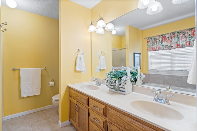 2313 Katy Ln, Columbia, MO 65203 - bathroom with a shower stall, a garden tub, tile patterned flooring, toilet, and double vanity