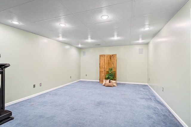2313 Katy Ln, Columbia, MO 65203 - below grade area with carpet, a drop ceiling, and baseboards