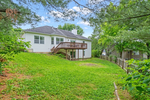 2313 Katy Ln, Columbia, MO 65203 - rear view of house with a deck, a chimney, and stairs