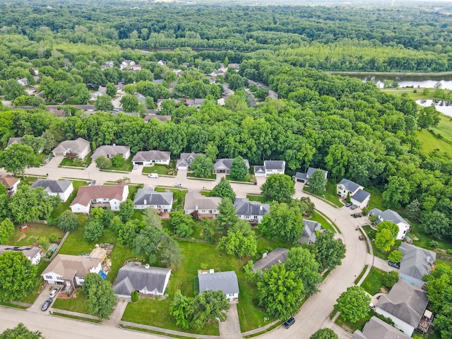 2313 Katy Ln, Columbia, MO 65203 - aerial perspective of suburban area featuring a nearby body of water and a forest