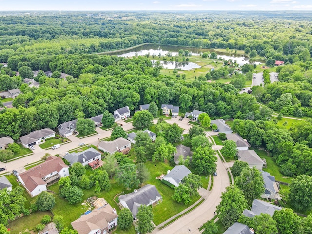 2313 Katy Ln, Columbia, MO 65203 - aerial perspective of suburban area with a large body of water and a heavily wooded area
