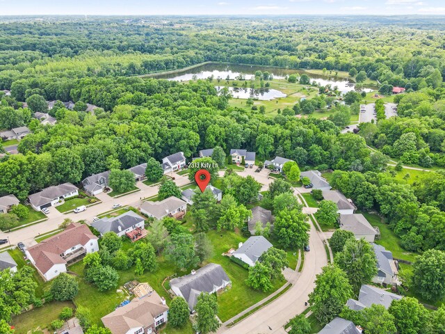 2313 Katy Ln, Columbia, MO 65203 - aerial perspective of suburban area with a large body of water and a forest
