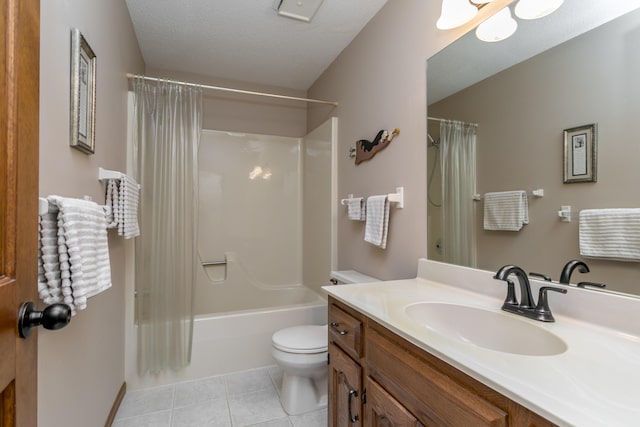 2512 Cimarron Dr, Columbia, MO 65203 - bathroom featuring vanity, toilet, shower / bathtub combination with curtain, and tile patterned floors