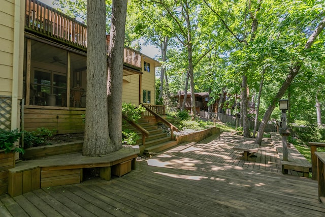 2512 Cimarron Dr, Columbia, MO 65203 - wooden deck with ceiling fan and stairs