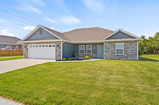 5111 Democracy Dr, Ashland, MO 65010 - view of front facade featuring stone siding, an attached garage, and board and batten siding