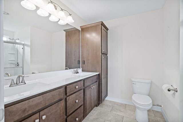 5111 Democracy Dr, Ashland, MO 65010 - bathroom with toilet, double vanity, baseboards, tile patterned flooring, and an enclosed shower