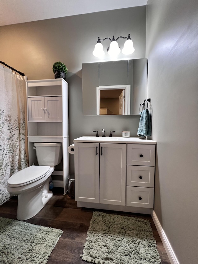 5100 E Dunbar Ln, Centralia, MO 65240 - bathroom with toilet, wood finished floors, vanity, and baseboards