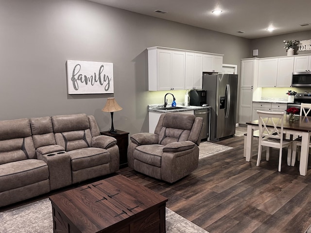 5100 E Dunbar Ln, Centralia, MO 65240 - living room featuring dark wood-style flooring and recessed lighting