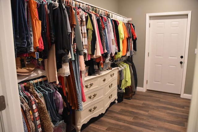 5100 E Dunbar Ln, Centralia, MO 65240 - walk in closet with dark wood-style flooring