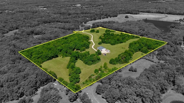 5100 E Dunbar Ln, Centralia, MO 65240 - aerial overview of property's location with a forest and property boundaries highlighted