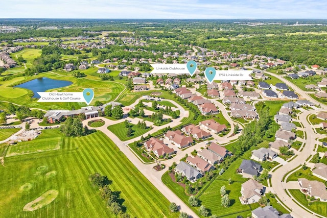1732 Linkside Dr, Columbia, MO 65201 - aerial view of residential area with a nearby body of water and a local golf course