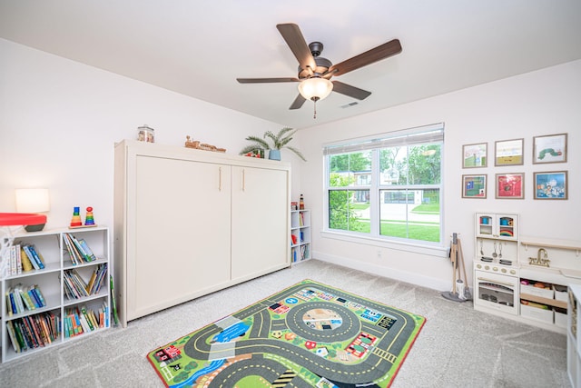 1043 Shore Acres, Columbia, MO 65201 - playroom with carpet, a ceiling fan, and baseboards