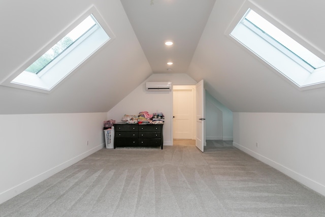 210 Hickam Aly, Ashland, MO 65010 - additional living space with a skylight, a wall mounted air conditioner, lofted ceiling, light carpet, and recessed lighting