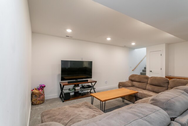 210 Hickam Aly, Ashland, MO 65010 - carpeted living room featuring stairway and recessed lighting