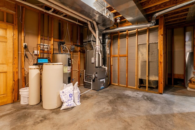 1820 N Hemlock Ridge Rd, Rocheport, MO 65279 - unfinished basement with heating unit, water heater, and a water softener