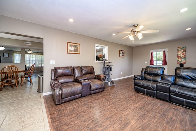 170 E Crest Ct, Columbia, MO 65202 - living area with a ceiling fan, baseboards, recessed lighting, and tile patterned floors