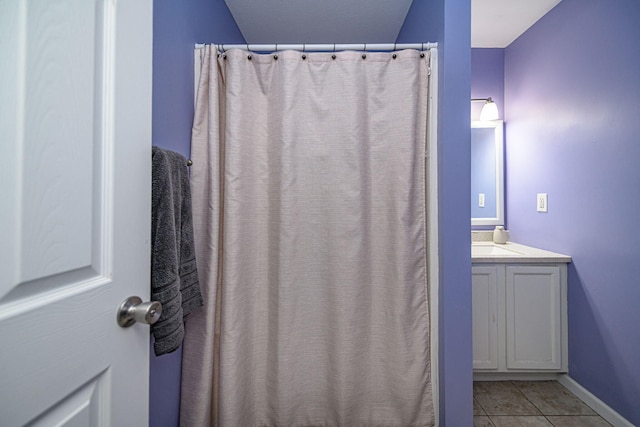 170 E Crest Ct, Columbia, MO 65202 - full bathroom with vanity, tile patterned flooring, baseboards, and a shower with shower curtain