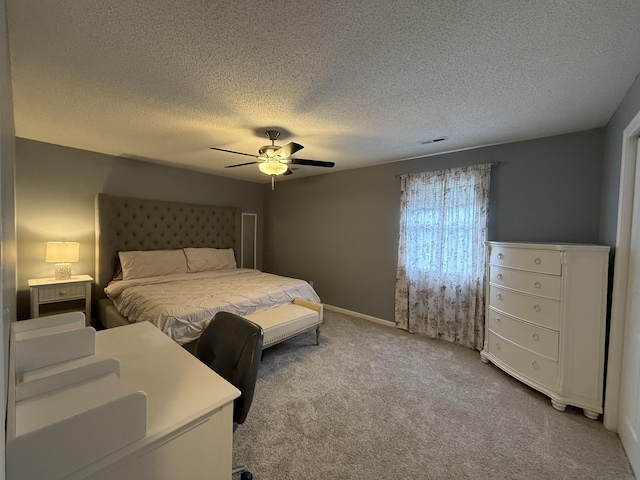 500 Columbia Dr Unit D, Columbia, MO 65203 - bedroom featuring carpet floors, a textured ceiling, and a ceiling fan
