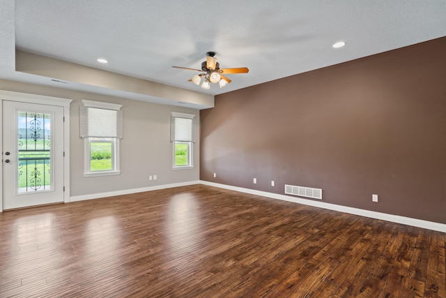 15620 Allegiance Ave, Ashland, MO 65010 - spare room featuring a ceiling fan, dark wood-style flooring, baseboards, and recessed lighting
