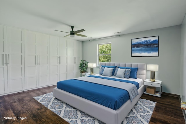 509 Columbia Dr Unit B, Columbia, MO 65201 - bedroom featuring dark wood finished floors and ceiling fan