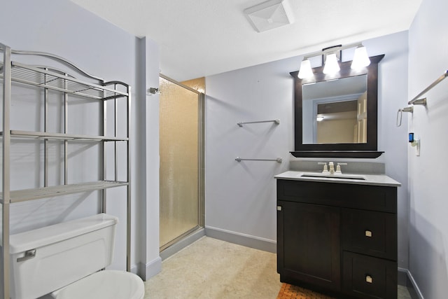 404 S Greenwood Ave, Columbia, MO 65203 - bathroom with a stall shower, vanity, toilet, and baseboards