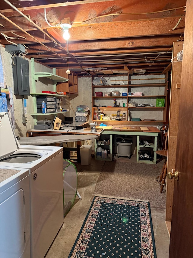1609 Doris Dr, Columbia, MO 65202 - unfinished basement featuring electric panel and independent washer and dryer
