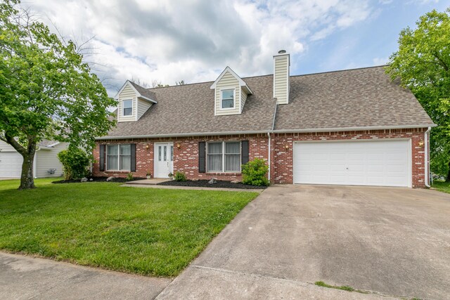 1411 Kinloch Ct, Columbia, MO 65203 - cape cod house with concrete driveway, a shingled roof, brick siding, and a front lawn