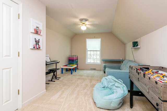 1411 Kinloch Ct, Columbia, MO 65203 - bedroom with lofted ceiling, carpet flooring, baseboards, and ceiling fan