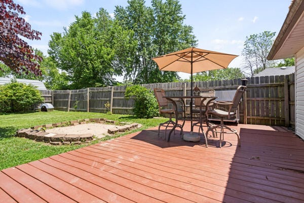 105 W Johnson Ave, Ashland, MO 65010 - wooden deck with outdoor dining space