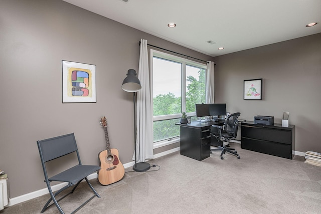 2416 Cimarron Dr, Columbia, MO 65203 - carpeted home office with baseboards and recessed lighting