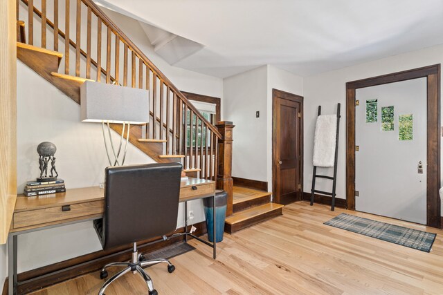 303 S Glenwood Ave, Columbia, MO 65203 - entryway with wood finished floors and stairway