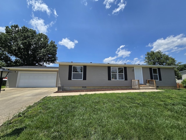 5181 N Jasmine Way, Columbia, MO 65202 - single story home with driveway, an attached garage, a front lawn, and crawl space