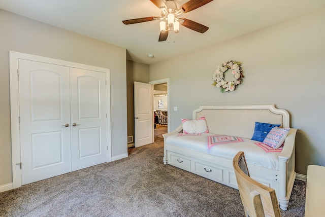 1904 Talco Dr, Columbia, MO 65201 - bedroom featuring carpet floors, baseboards, a ceiling fan, and a closet