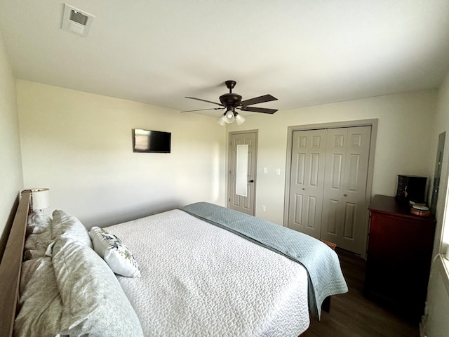 11630 N Varnon School Rd, Hallsville, MO 65255 - bedroom with wood finished floors, a closet, and ceiling fan