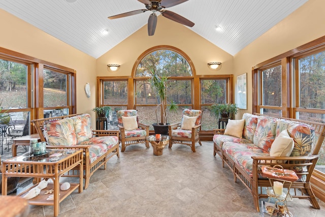 70 E High Point Ln, Columbia, MO 65203 - sunroom / solarium with healthy amount of natural light, high vaulted ceiling, recessed lighting, and wooden ceiling