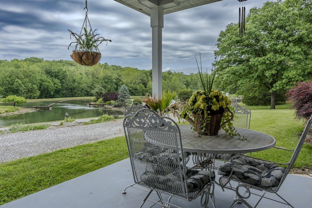 70 E High Point Ln, Columbia, MO 65203 - view of patio featuring a water view and outdoor dining area
