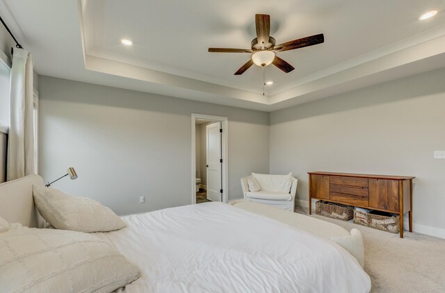 214 Hellwig Ln, Columbia, MO 65203 - carpeted bedroom featuring recessed lighting, a tray ceiling, baseboards, and ceiling fan