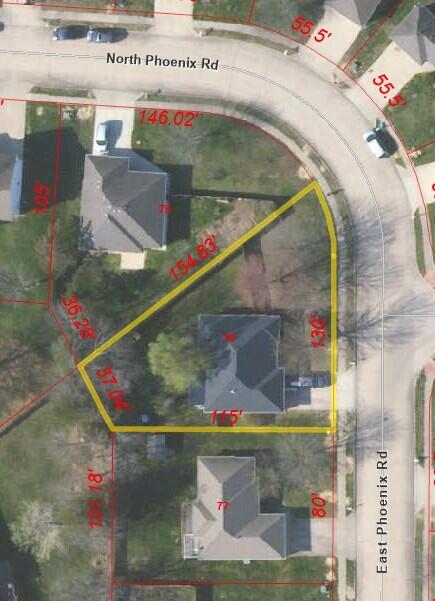 1807 E Phoenix Rd, Columbia, MO 65202 - map of property location with property boundaries highlighted