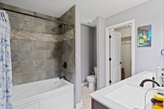 7400 Pemberton Dr, Columbia, MO 65203 - full bathroom with shower / bathtub combination with curtain, toilet, vanity, and tile patterned flooring