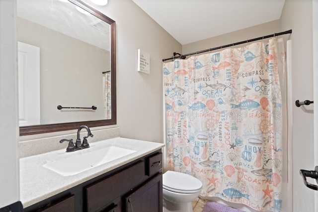 7400 Pemberton Dr, Columbia, MO 65203 - bathroom with vanity, toilet, and a shower with shower curtain